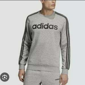 Adidas Spell Out Heather Gray Crewneck with Black Stripes sweatshirt
